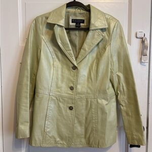 Dialogue Pale Green Genuine Leather Jacket